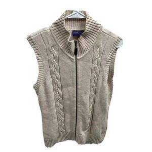 Vintage Pendleton Sweater Vest Cream Zip up Sleeveless Cable Knit Size Small